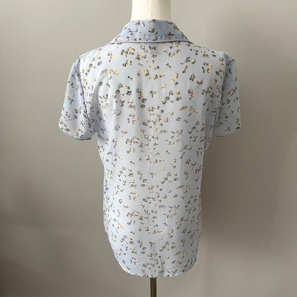 Loft Light Blue Floral Print Sheer Button Down Blouse Sz S - Picture 3 of 4